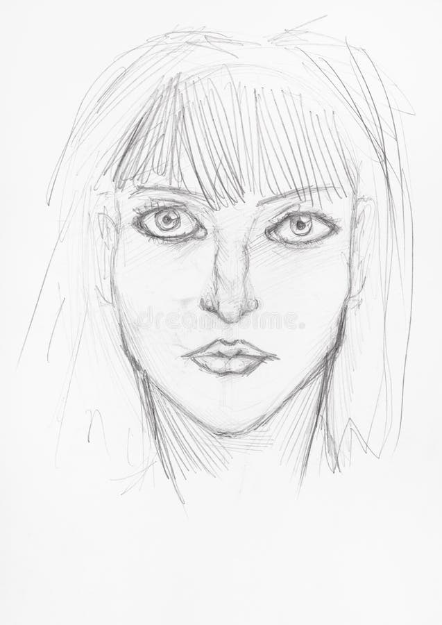Croquis de t?te de fille avec le visage s?rieux par le crayon illustration de vecteur Croquis de t?te de fille avec le visage s?rieux par le crayon illustration de vecteur