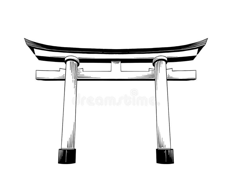 Croquis tiré par la main de la porte japonaise de torii d'isolement sur le fond blanc Dessin détaillé gravure à l'eau-forte de vi illustration de vecteur Croquis tiré par la main de la porte japonaise de torii d'isolement sur le fond blanc Dessin détaillé gravure à l'eau-forte de vi illustration de vecteur