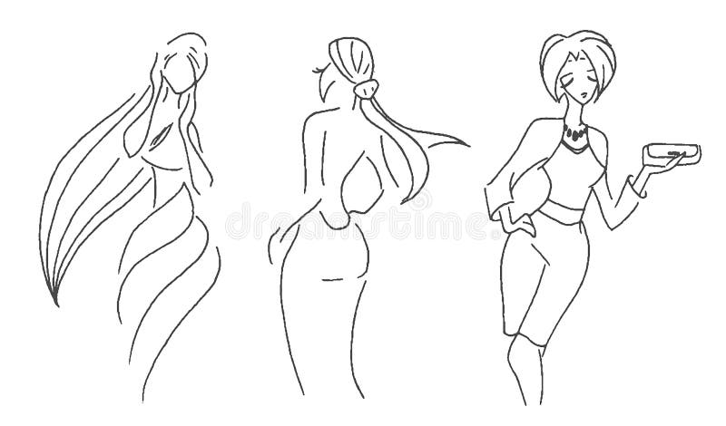 Croquis tiré par la main de vecteur d'illustration de mode de femme sur le fond blanc illustration libre de droits Croquis tiré par la main de vecteur d'illustration de mode de femme sur le fond blanc illustration libre de droits