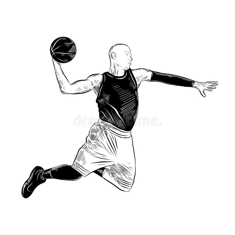 Croquis tiré par la main du joueur de basket dans le noir d'isolement sur le fond blanc Dessin détaillé de style gravure à l'eau- illustration de vecteur Croquis tiré par la main du joueur de basket dans le noir d'isolement sur le fond blanc Dessin détaillé de style gravure à l'eau- illustration de vecteur