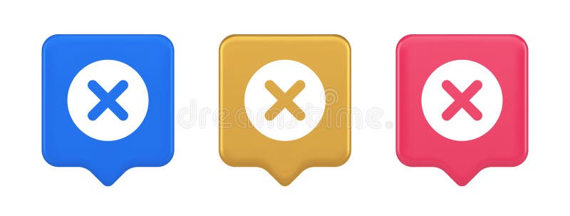 Cross button cancel reject decline negative forbidden fail 3d realistic speech bubble icon royalty free illustration