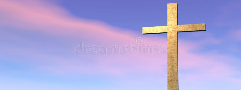 Cross on clouds background - 3d render