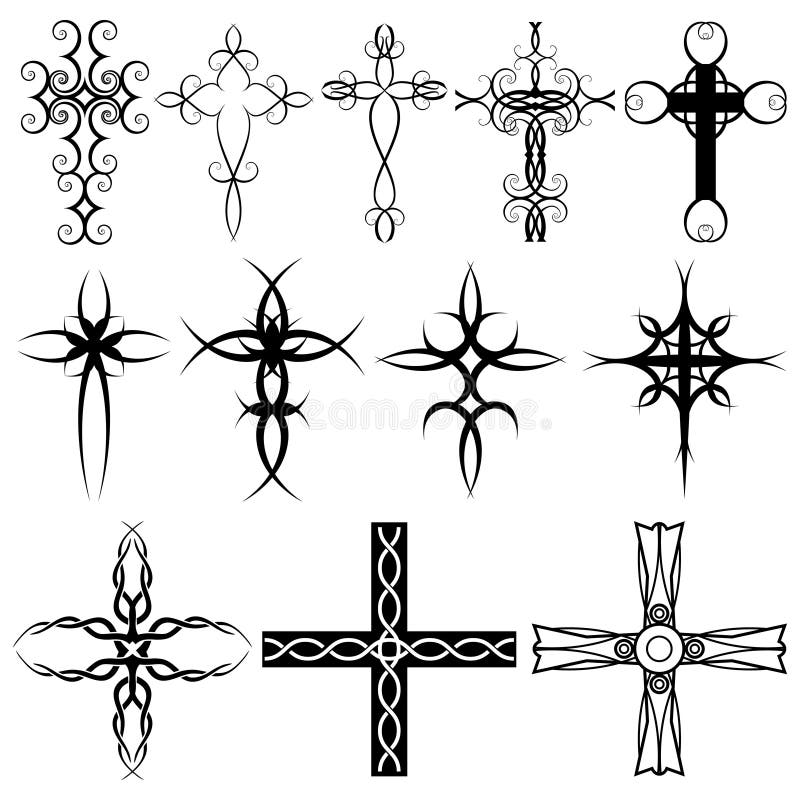 Set of Baroque Crosses stock vector. Illustration of occult - 35383373