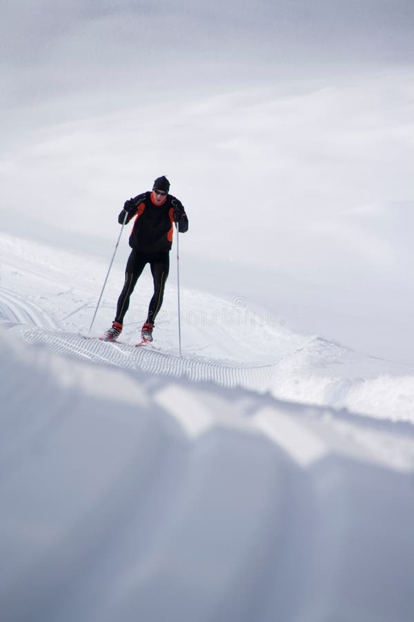 Cross-country Skiing on a Trail in Snowy Landscape Stock Photo - Image ...
