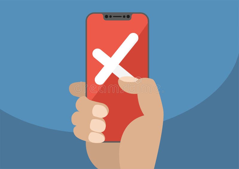 Cross displayed on red touchscreen of modern bezel-free / frameless smartphone as concept for failure / not successful / rejection stock illustration Cross displayed on red touchscreen of modern bezel-free / frameless smartphone as concept for failure / not successful / rejection stock illustration