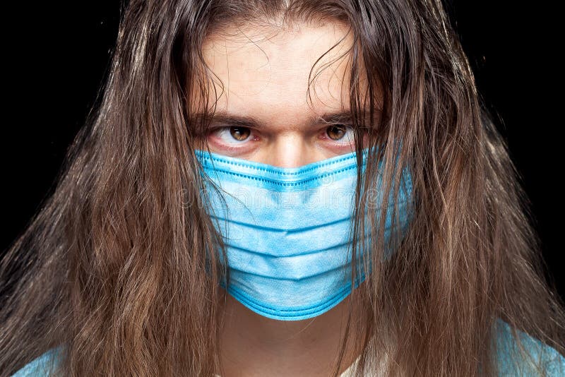 Cross-eyed Male Portrait in a Medical Mask. Stock Photo - Image of care ...