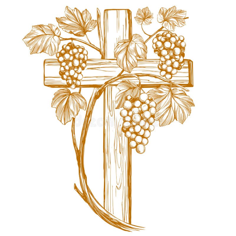 Cross and grape vine, grape, , Easter . symbol of Christianity hand drawn vector illustration sketch. royalty free illustration Cross and grape vine, grape, , Easter . symbol of Christianity hand drawn vector illustration sketch. royalty free illustration