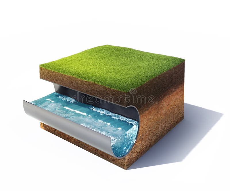 Cross section of ground with grass and steel pipe with water isolated on white vector illustration