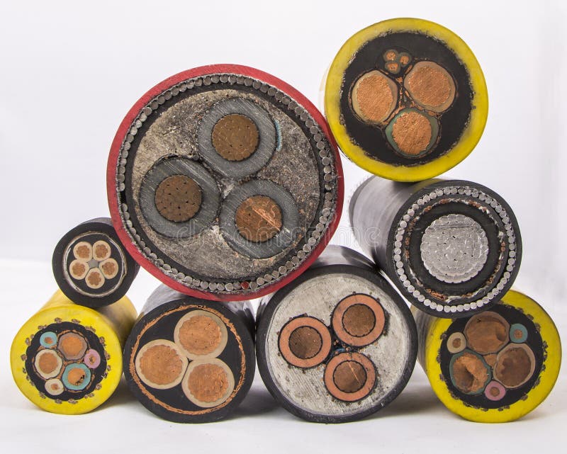 Cross section of low-voltage cable. stock images