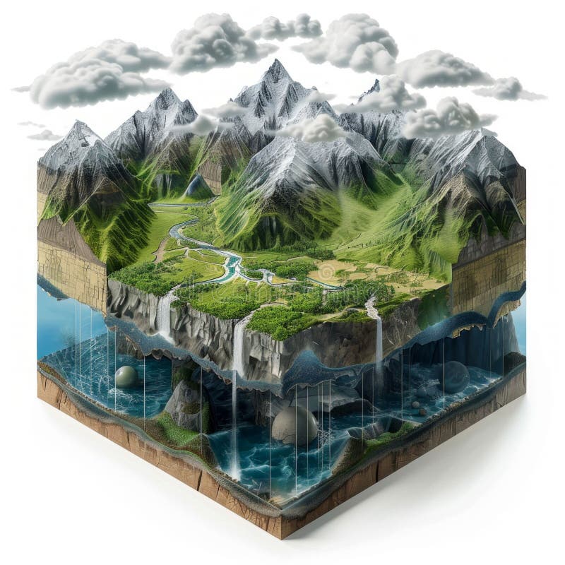 Cross-Section of a Mountain Ecosystem. Generative ai royalty free illustration