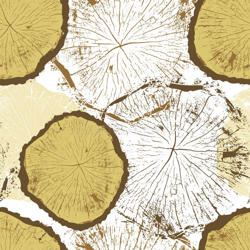 Saw cut tree seamless pattern. Vector illustration. Cross-section of a tree seamless pattern hand draw. Tree rings hand draw seamless vector pattern. Saw cut tree trunk background. Vector seamless pattern.