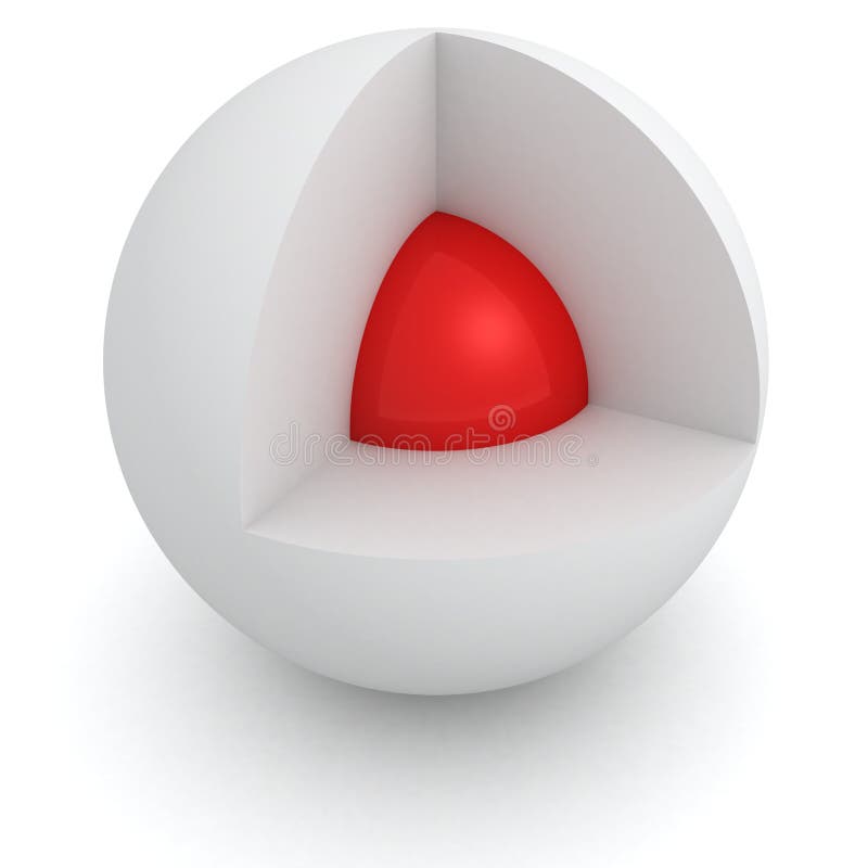 Cross section of white sphere with red core inside