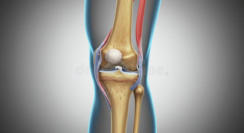 Cross-sectional illustration of a human knee joint. The image displays bones royalty free illustration