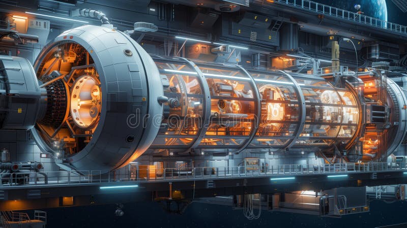 Cross-Sectional View of a Futuristic Space Station Module royalty free stock images