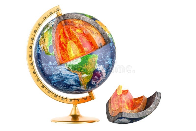 Cross-Sectional World Globe. Detailed structure of earth planet concept, 3D rendering royalty free illustration