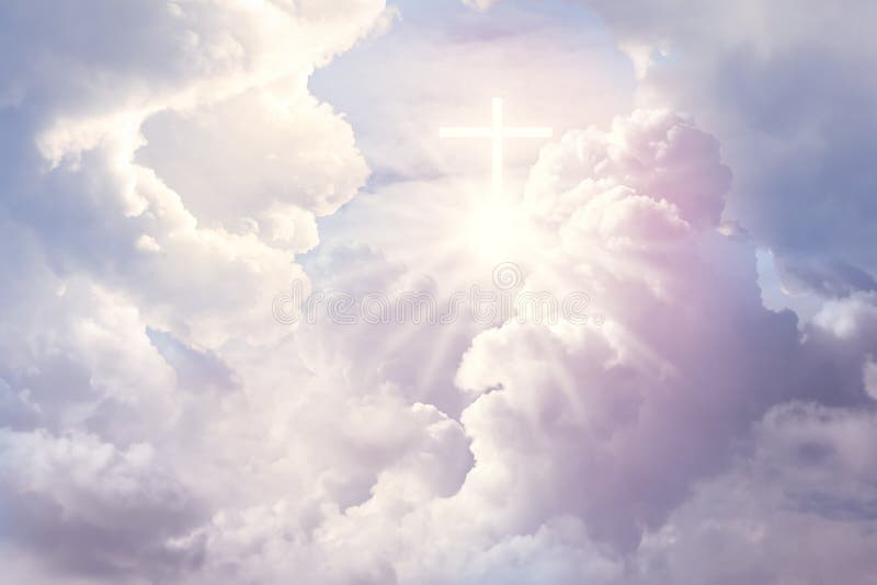 Cross silhouette in sky with clouds. Resurrection of Jesus