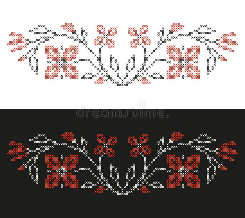 Cross-stitch embroidery in Ukrainian style, embroidered flowers and ABC, floral border vector illustration Cross-stitch embroidery in Ukrainian style, embroidered flowers and ABC, floral border vector illustration