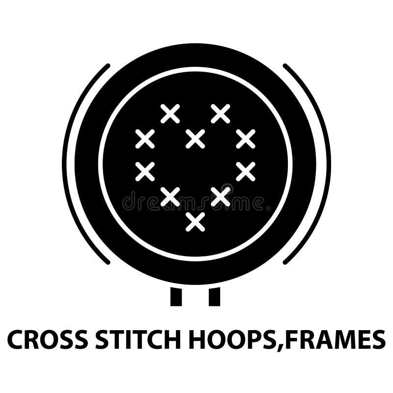 Cross stitch hoops and frames icon, linear isolated illustration