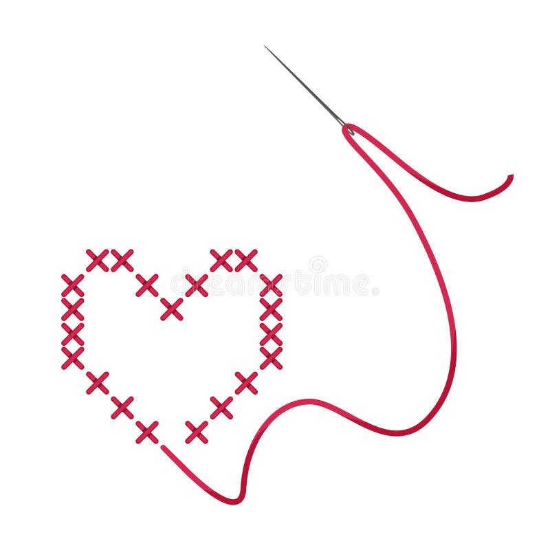 Cross-stitch. Red Heart, Embroidered with a Cross. Needle and Thread ...