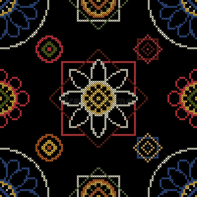 Cross Stitch Seamless Pattern Background. Stock Vector Illustration of needlework, fabric