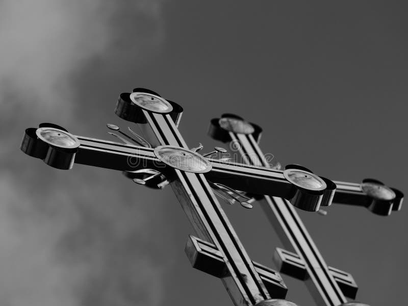 Christian Orthodox Cross and Gray White Sky and Clouds Stock Photo ...
