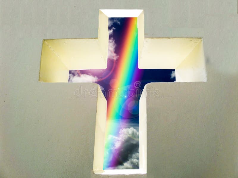 Cross wall and rainbow bless of god on wall and text space stock images Cross wall and rainbow bless of god on wall and text space stock images