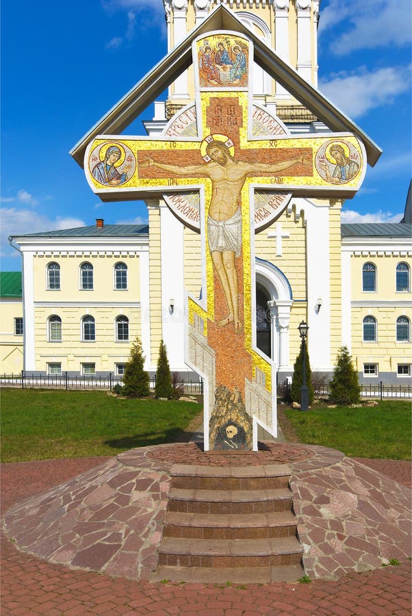 Cross of worship before the Holy gates of the monastery of the Kaluga Tikhon desert