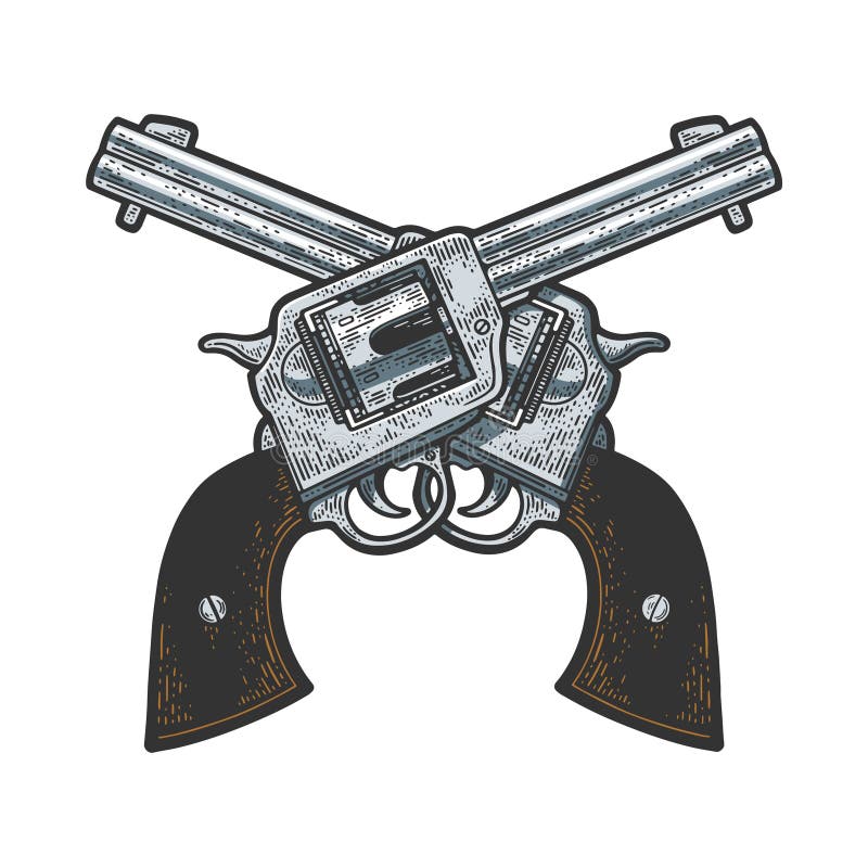 Crossed Cowboy Revolvers Sketch Vector Stock Vector - Illustration of ...