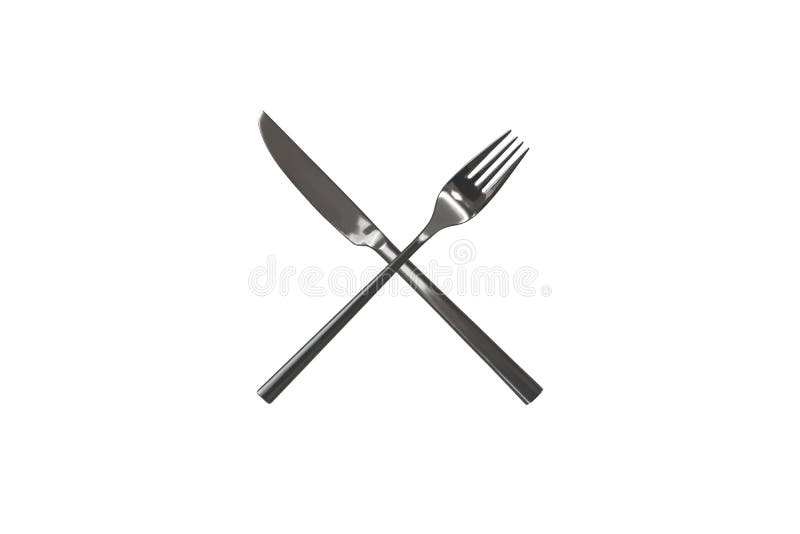 Crossed knife and fork on a white background isolate without shadows