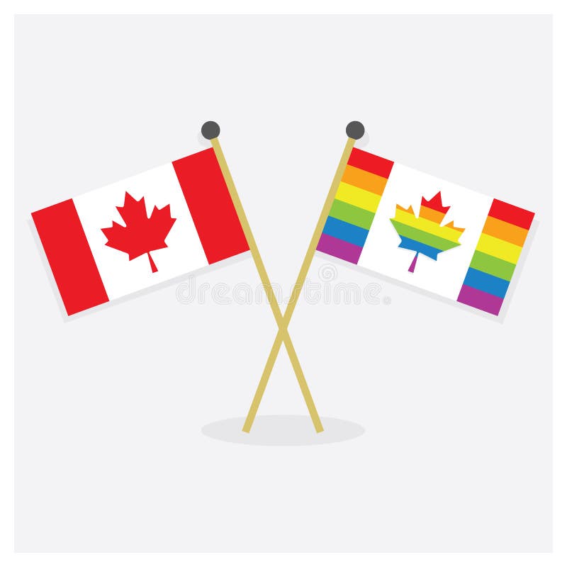 Crossed original Canada flag and colorful Canada Pride flag icons stock illustration Crossed original Canada flag and colorful Canada Pride flag icons stock illustration