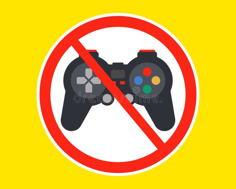 Crossed out gamepad sign. game ban. stock illustration