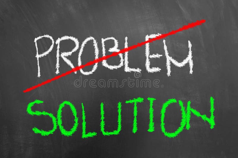 Crossed problem green solution text on chalkboard or blackboard stock photo Crossed problem green solution text on chalkboard or blackboard stock photo