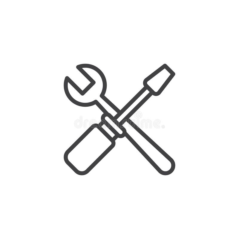 Crossed spanner and screwdriver outline icon