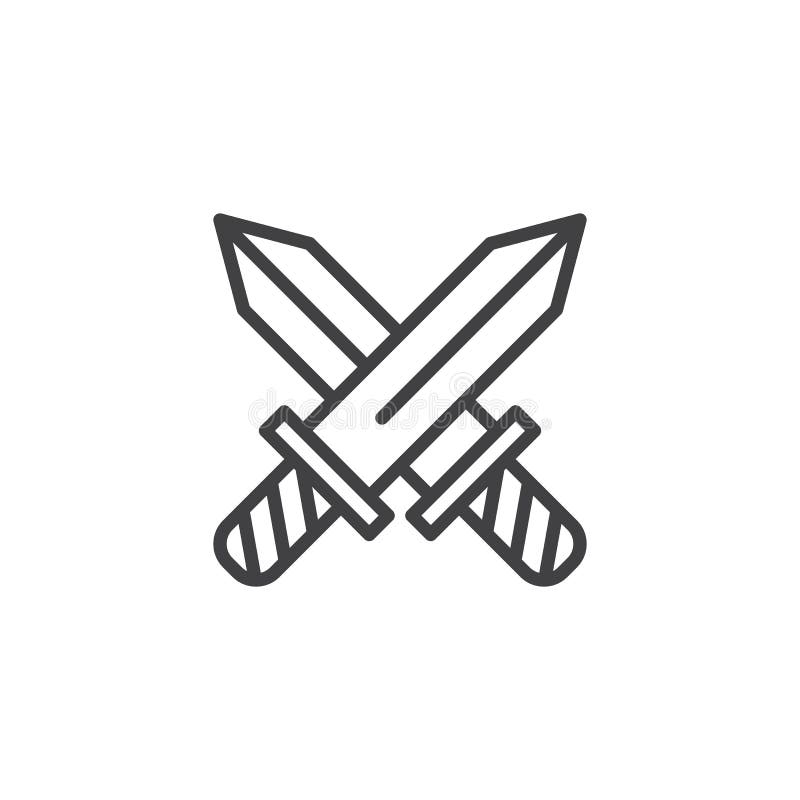 Two crossed swords colored outline icon Royalty Free Vector