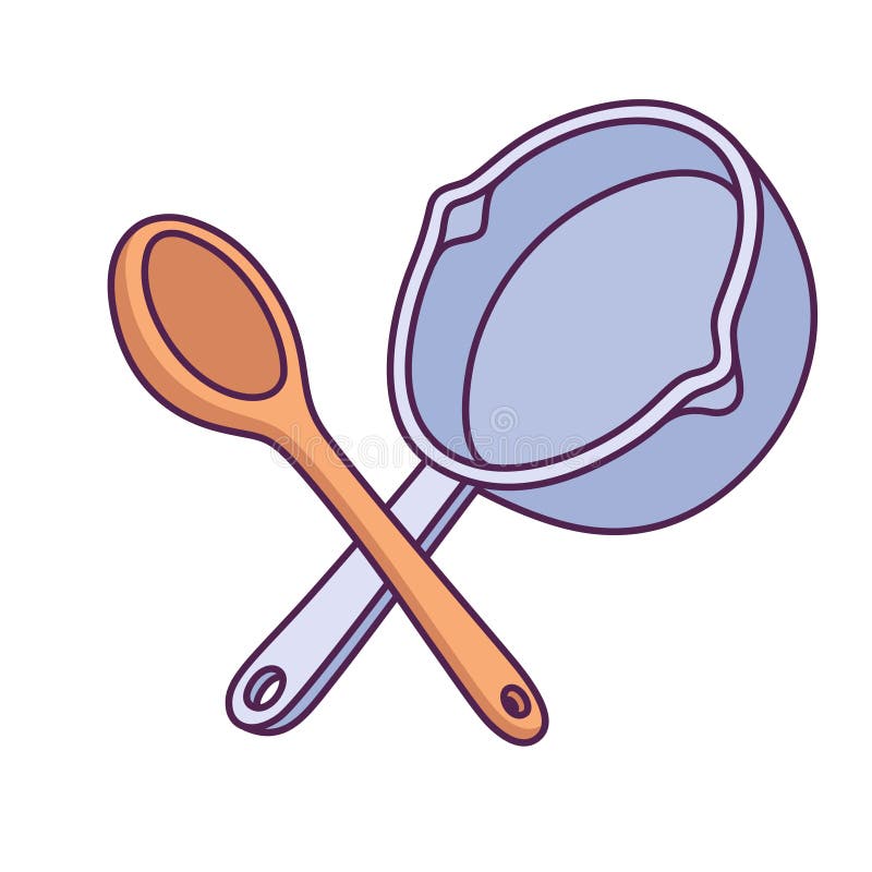 Crossed Wooden Spoon And Cooking Pan Stock Vector - Illustration of icon, drawing: 165453123