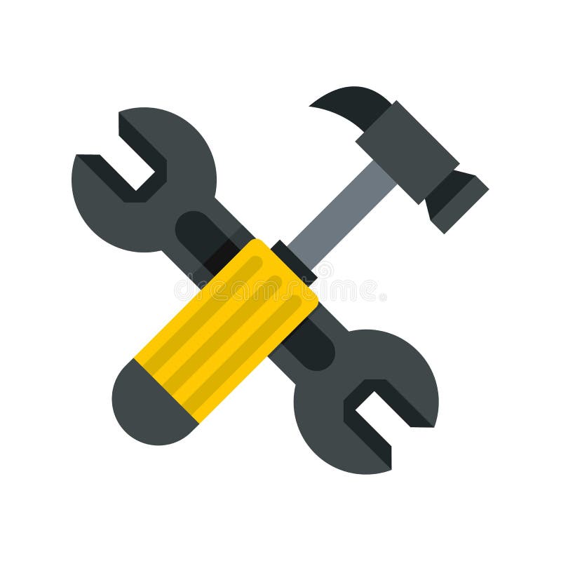 Crossed Wrench and Hammer Icon, Flat Style Stock Vector Illustration
