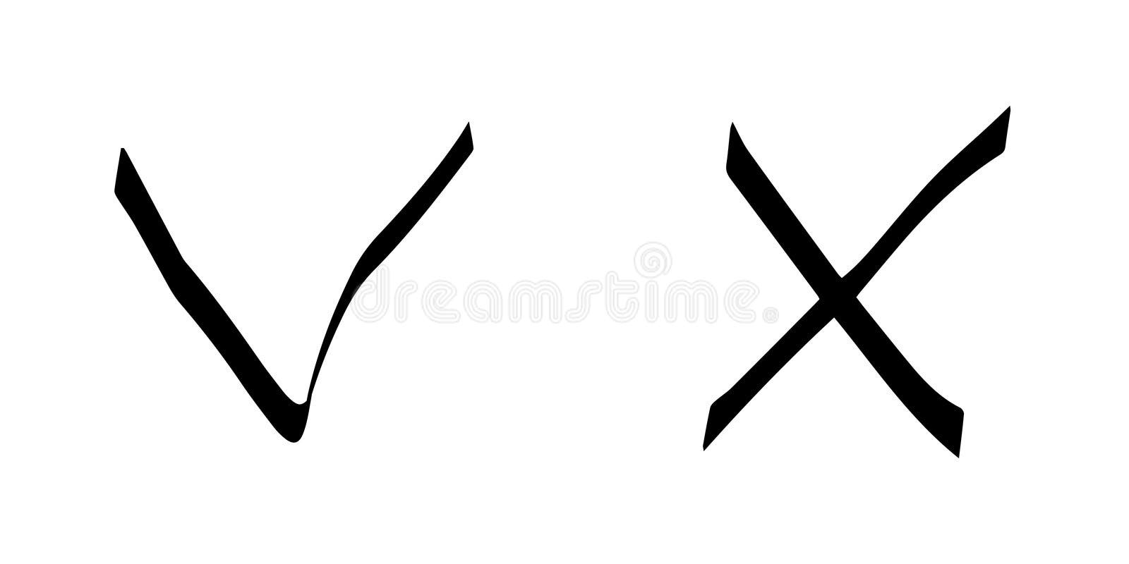 Hand draw of a check mark and cross Royalty Free Vector