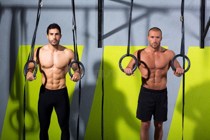 Crossfit Dip Ring Two Men Workout at Gym Stock Photo Image of