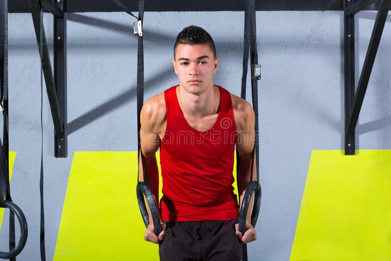 Crossfit Dip Ring Young Man Workout at Gym Dipping Stock Image Image
