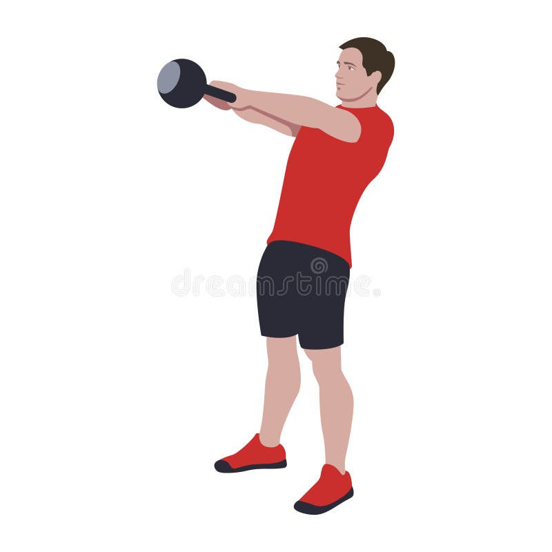 Workout Training for Open Games Championship. Sport Man Russian Kettlebell Swing Exercise in the Gym for Healthy Stock - Illustration form, activity: 164443719