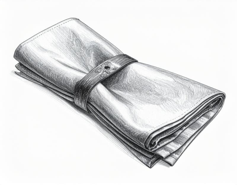 Crosshatch Drawing of Folded White Napkin with Strap on White Background royalty free illustration