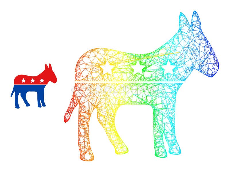 Crossing mesh democratic donkey frame icon with spectral gradient. Vibrant frame mesh democratic donkey icon. Flat mesh created from democratic donkey pictogram and crossed lines.