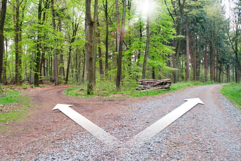 Crossroads two different directions - Choose the correct way. stock photo Crossroads two different directions - Choose the correct way. stock photo