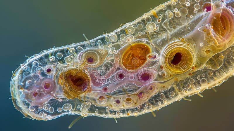 A crosssection of a Rotifer revealing its complex internal systems and digestive tract. AI generated