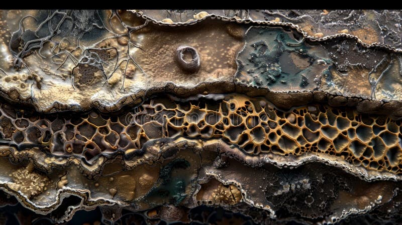 Crosssectional view of the synaptic cleft revealing the layers of extracellular matrix that provide structural support stock photography