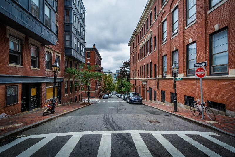 Crosswalk and Street in Beacon Hill, Boston, Massachusetts. Editorial