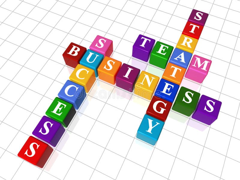 Colore 3d caselle del cruciverba strategia di business, il successo della squadra.