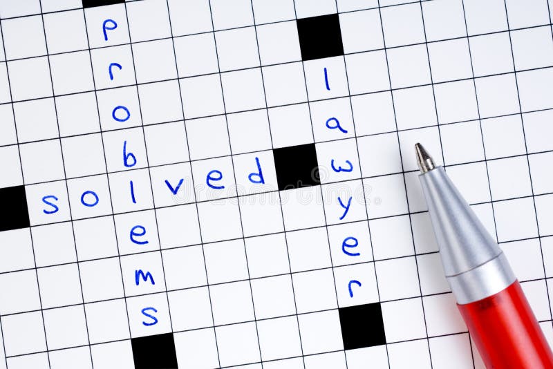 Crossword puzzle with the words problems solved and lawyer filled in, and copy space. Crossword puzzle with the words problems solved and lawyer filled in, and copy space.