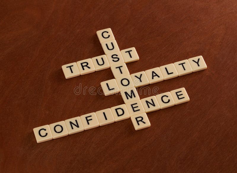Crossword puzzle with words Trust, Loyalty, Confidence. Customer
