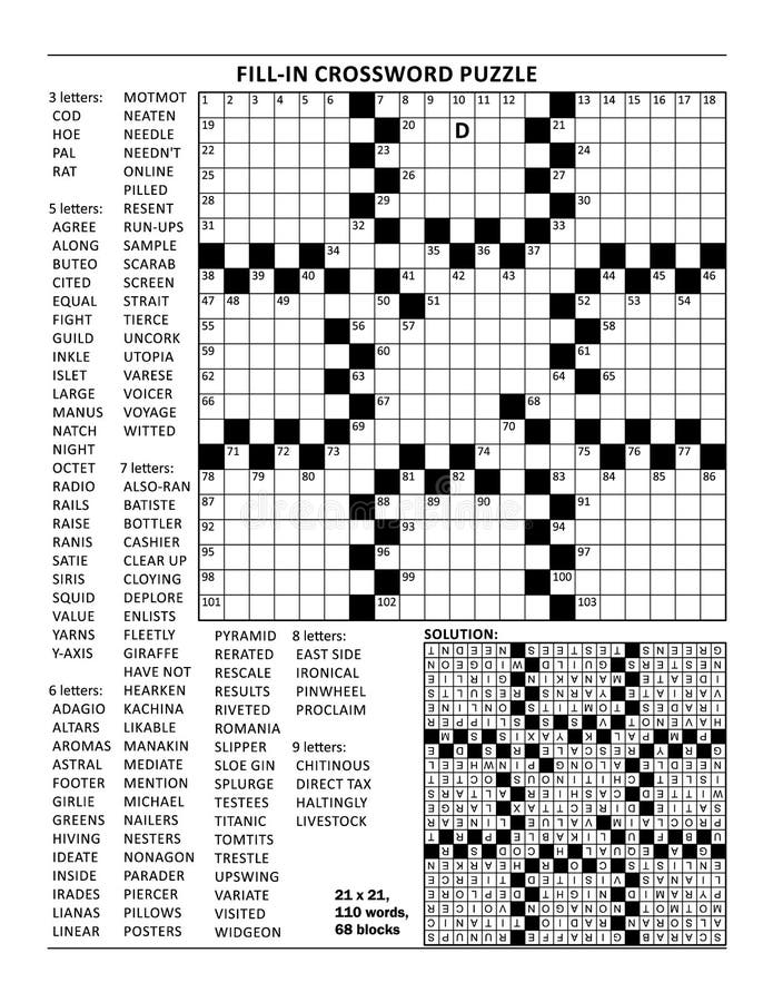 Crossword puzzle of 21x21 size and fill-in criss-cross, or kriss-kross style